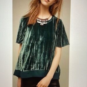 Anthropologie Maeve green crushed velvet swing top sz S